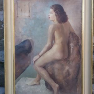 Elegante dipinto olio su cartone raffigurante nudo femminile, realizzato nei primi del '900.
